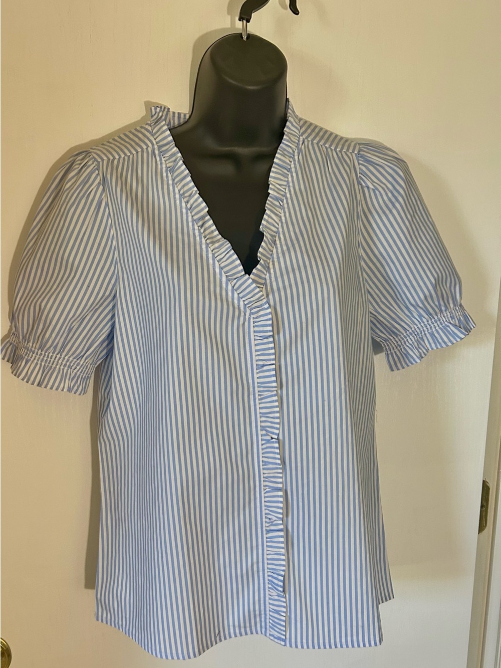 J Crew Blue and White Striped Top XS